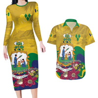Personalized Saint Vincent and the Grenadines Couples Matching Long Sleeve Bodycon Dress and Hawaiian Shirt Cannonball Flower Tropical Style - Wonder Print Shop