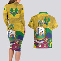 Personalized Saint Vincent and the Grenadines Couples Matching Long Sleeve Bodycon Dress and Hawaiian Shirt Cannonball Flower Tropical Style - Wonder Print Shop
