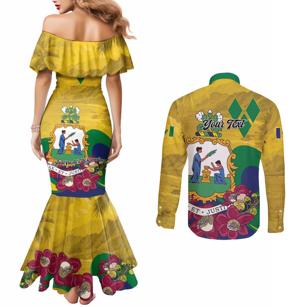Personalized Saint Vincent and the Grenadines Couples Matching Mermaid Dress and Long Sleeve Button Shirt Cannonball Flower Tropical Style - Wonder Print Shop
