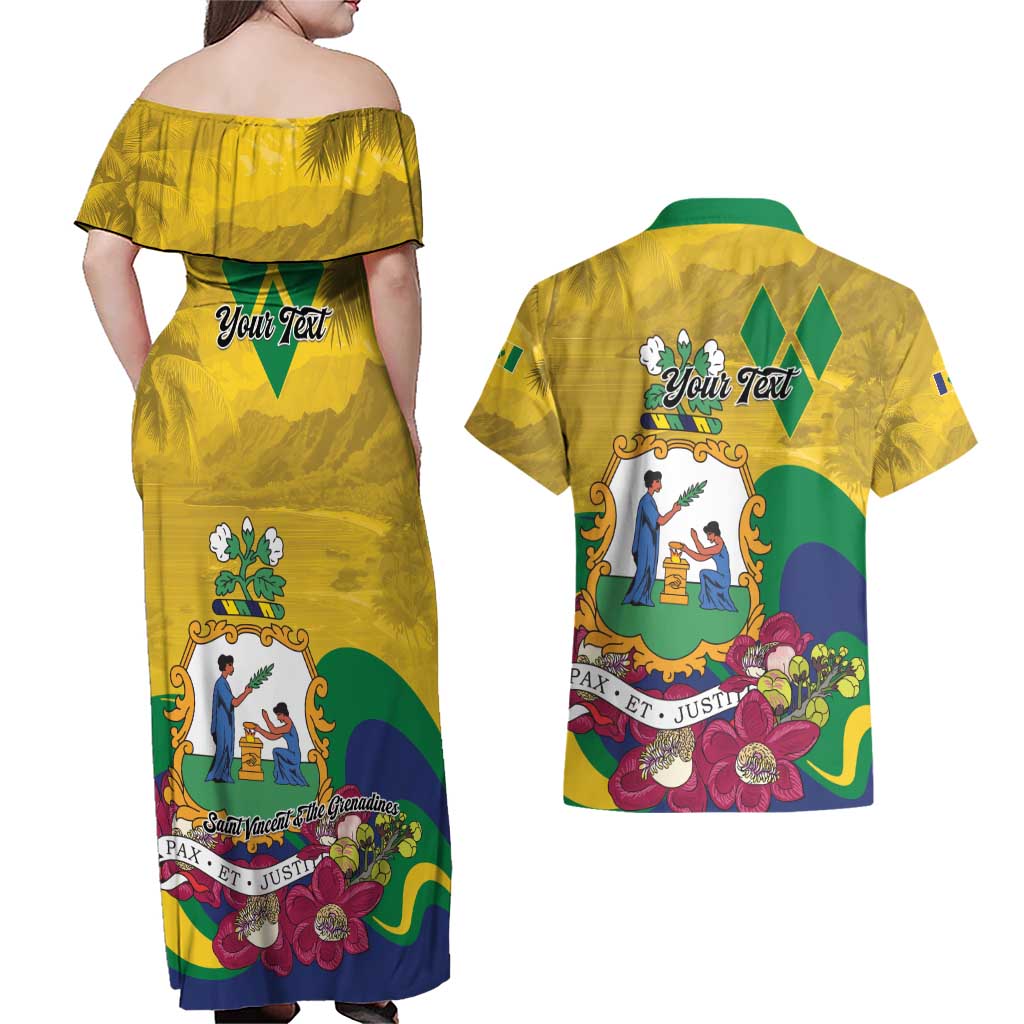 Personalized Saint Vincent and the Grenadines Couples Matching Off Shoulder Maxi Dress and Hawaiian Shirt Cannonball Flower Tropical Style - Wonder Print Shop