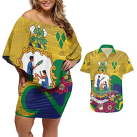 Personalized Saint Vincent and the Grenadines Couples Matching Off Shoulder Short Dress and Hawaiian Shirt Cannonball Flower Tropical Style - Wonder Print Shop
