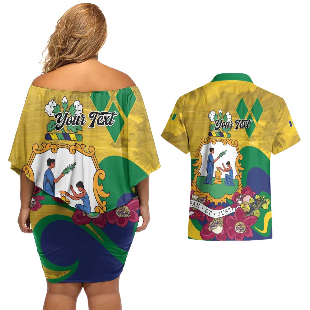 Personalized Saint Vincent and the Grenadines Couples Matching Off Shoulder Short Dress and Hawaiian Shirt Cannonball Flower Tropical Style - Wonder Print Shop
