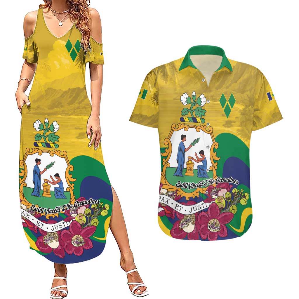 Personalized Saint Vincent and the Grenadines Couples Matching Summer Maxi Dress and Hawaiian Shirt Cannonball Flower Tropical Style - Wonder Print Shop