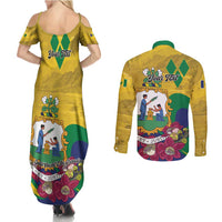 Personalized Saint Vincent and the Grenadines Couples Matching Summer Maxi Dress and Long Sleeve Button Shirt Cannonball Flower Tropical Style - Wonder Print Shop