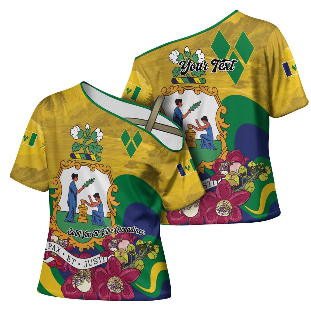 Personalized Saint Vincent and the Grenadines Cross Shoulder Shirt Cannonball Flower Tropical Style - Wonder Print Shop