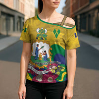 Personalized Saint Vincent and the Grenadines Cross Shoulder Shirt Cannonball Flower Tropical Style - Wonder Print Shop