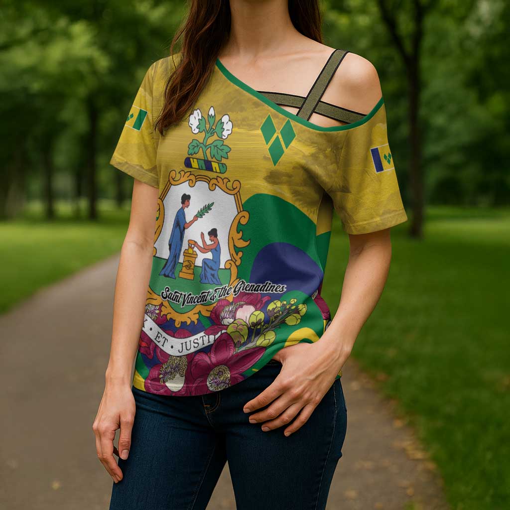 Personalized Saint Vincent and the Grenadines Cross Shoulder Shirt Cannonball Flower Tropical Style - Wonder Print Shop