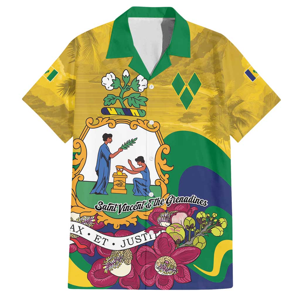 Personalized Saint Vincent and the Grenadines Family Matching Long Sleeve Bodycon Dress and Hawaiian Shirt Cannonball Flower Tropical Style - Wonder Print Shop
