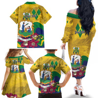 Personalized Saint Vincent and the Grenadines Family Matching Off The Shoulder Long Sleeve Dress and Hawaiian Shirt Cannonball Flower Tropical Style - Wonder Print Shop