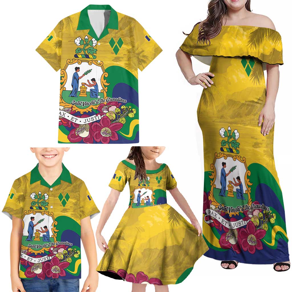 Personalized Saint Vincent and the Grenadines Family Matching Off Shoulder Maxi Dress and Hawaiian Shirt Cannonball Flower Tropical Style - Wonder Print Shop