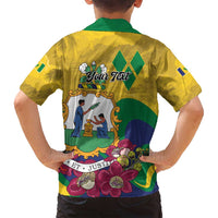 Personalized Saint Vincent and the Grenadines Family Matching Off Shoulder Short Dress and Hawaiian Shirt Cannonball Flower Tropical Style - Wonder Print Shop