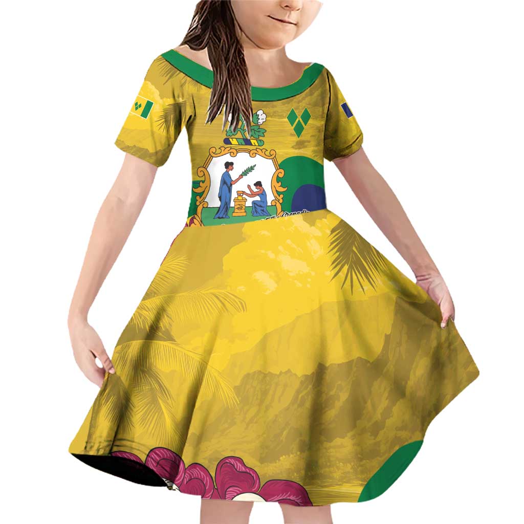 Personalized Saint Vincent and the Grenadines Family Matching Off Shoulder Short Dress and Hawaiian Shirt Cannonball Flower Tropical Style - Wonder Print Shop