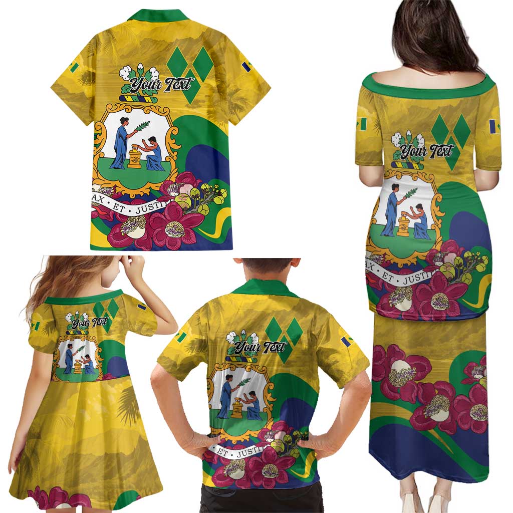 Personalized Saint Vincent and the Grenadines Family Matching Puletasi and Hawaiian Shirt Cannonball Flower Tropical Style - Wonder Print Shop