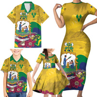 Personalized Saint Vincent and the Grenadines Family Matching Short Sleeve Bodycon Dress and Hawaiian Shirt Cannonball Flower Tropical Style - Wonder Print Shop
