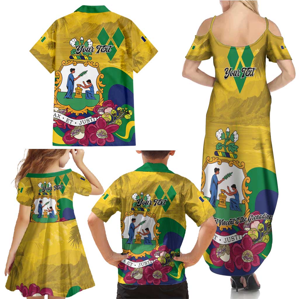 Personalized Saint Vincent and the Grenadines Family Matching Summer Maxi Dress and Hawaiian Shirt Cannonball Flower Tropical Style - Wonder Print Shop