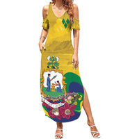 Personalized Saint Vincent and the Grenadines Family Matching Summer Maxi Dress and Hawaiian Shirt Cannonball Flower Tropical Style - Wonder Print Shop