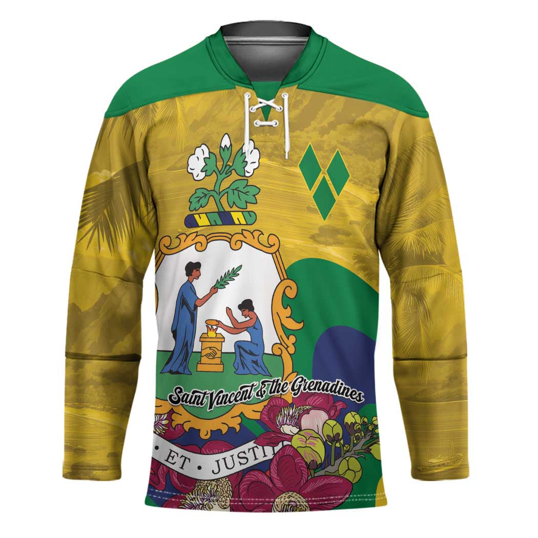 Personalized Saint Vincent and the Grenadines Hockey Jersey Cannonball Flower Tropical Style - Wonder Print Shop