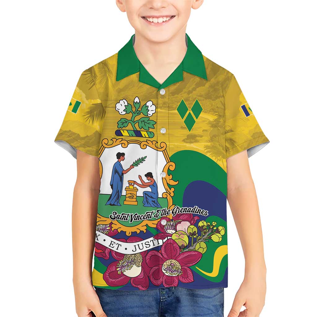 Personalized Saint Vincent and the Grenadines Kid Hawaiian Shirt Cannonball Flower Tropical Style - Wonder Print Shop