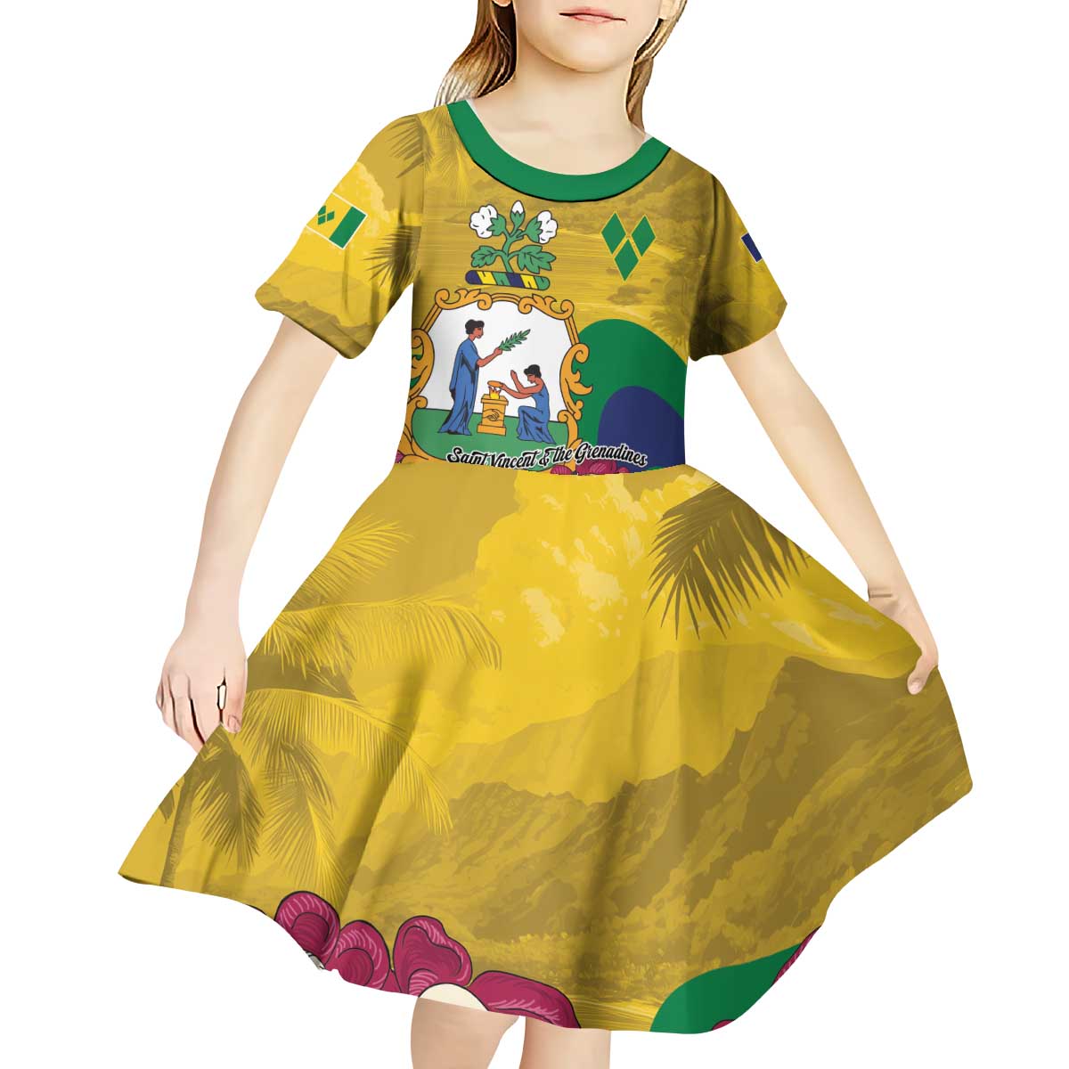 Personalized Saint Vincent and the Grenadines Kid Short Sleeve Dress Cannonball Flower Tropical Style - Wonder Print Shop
