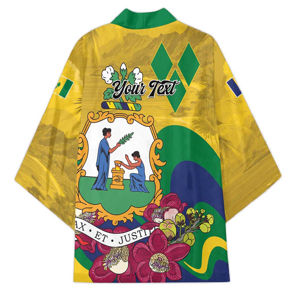 Personalized Saint Vincent and the Grenadines Kimono Cannonball Flower Tropical Style - Wonder Print Shop