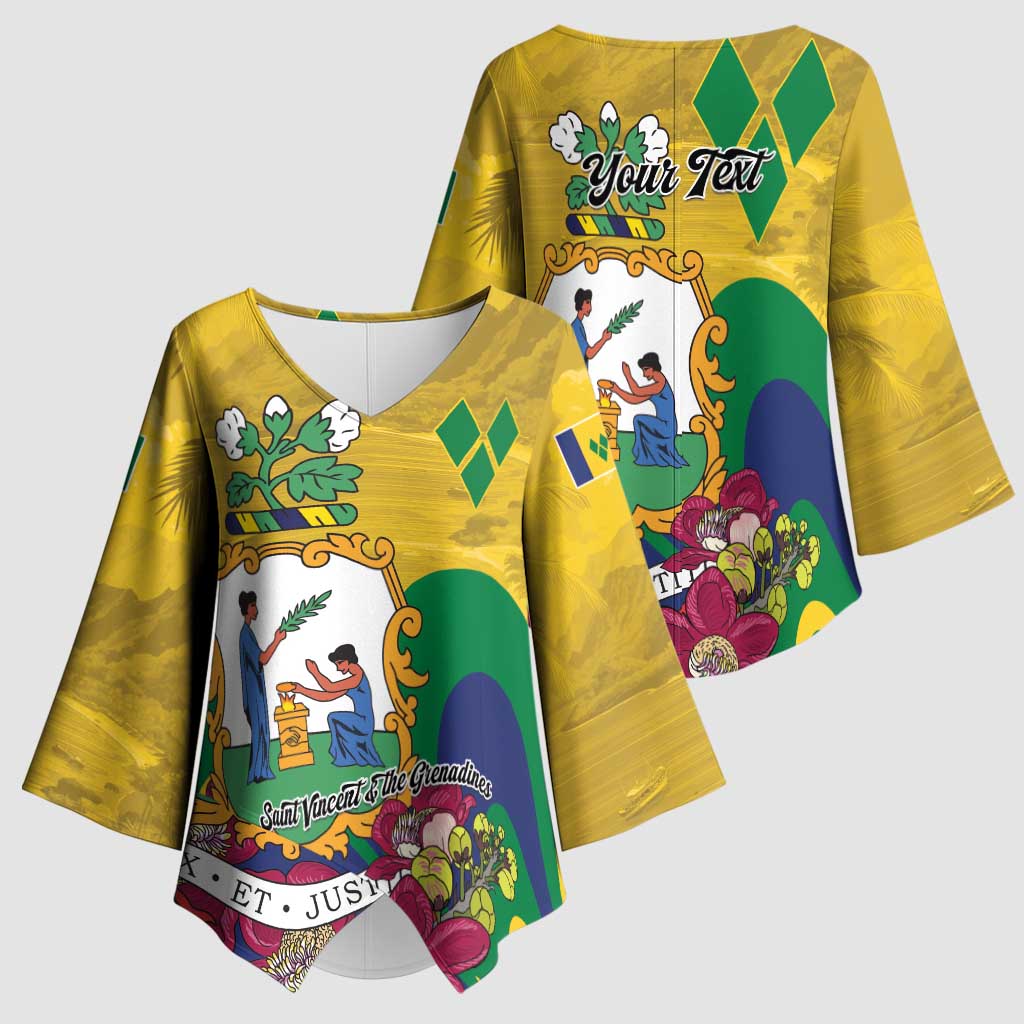 Personalized Saint Vincent and the Grenadines Kimono Sleeve Blouse Cannonball Flower Tropical Style - Wonder Print Shop