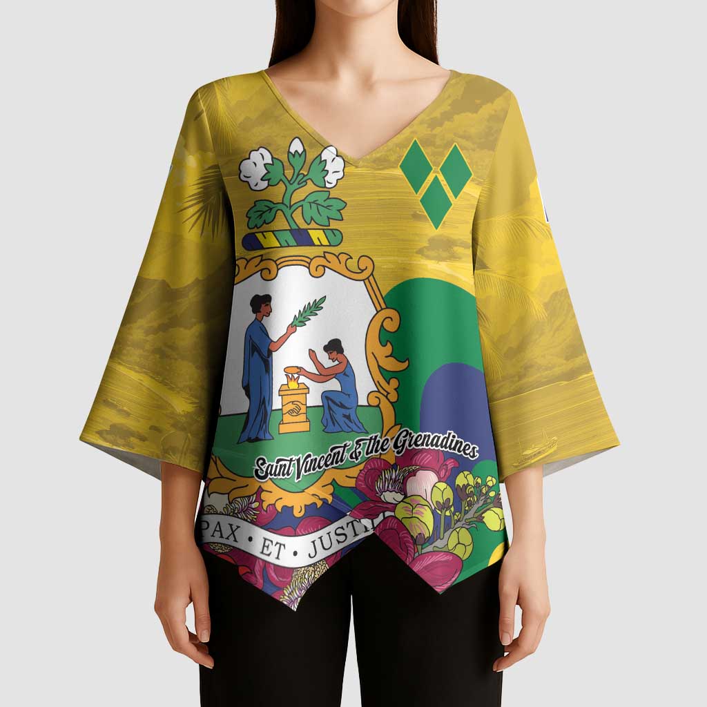 Personalized Saint Vincent and the Grenadines Kimono Sleeve Blouse Cannonball Flower Tropical Style - Wonder Print Shop