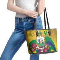 Saint Vincent and the Grenadines Leather Tote Bag Cannonball Flower Tropical Style - Wonder Print Shop