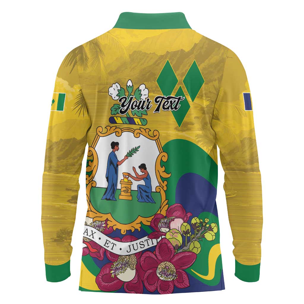Personalized Saint Vincent and the Grenadines Long Sleeve Polo Shirt Cannonball Flower Tropical Style - Wonder Print Shop