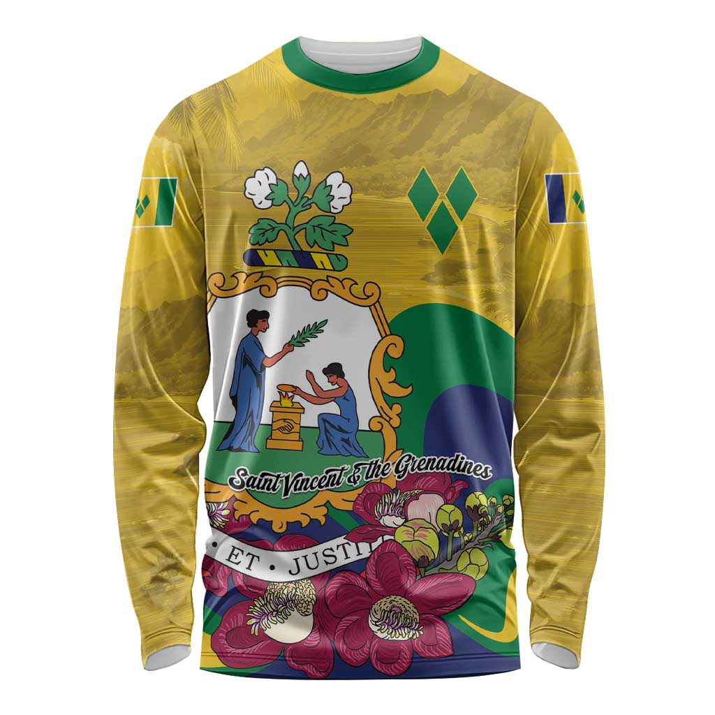 Personalized Saint Vincent and the Grenadines Long Sleeve Shirt Cannonball Flower Tropical Style - Wonder Print Shop