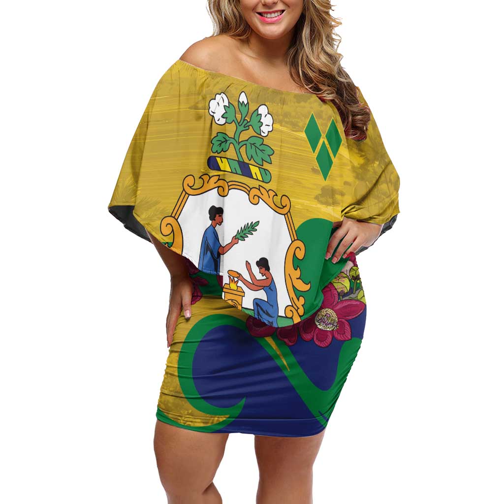 Personalized Saint Vincent and the Grenadines Off Shoulder Short Dress Cannonball Flower Tropical Style - Wonder Print Shop