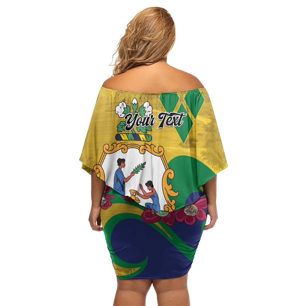 Personalized Saint Vincent and the Grenadines Off Shoulder Short Dress Cannonball Flower Tropical Style - Wonder Print Shop
