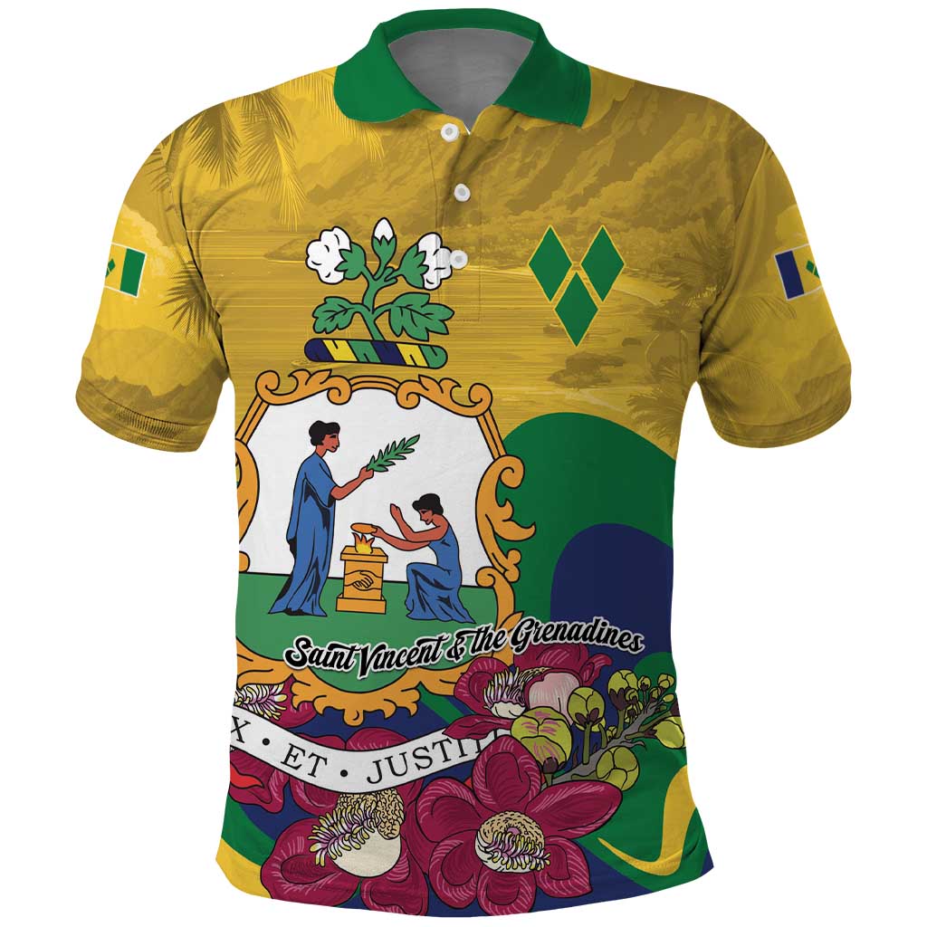 Personalized Saint Vincent and the Grenadines Polo Shirt Cannonball Flower Tropical Style - Wonder Print Shop
