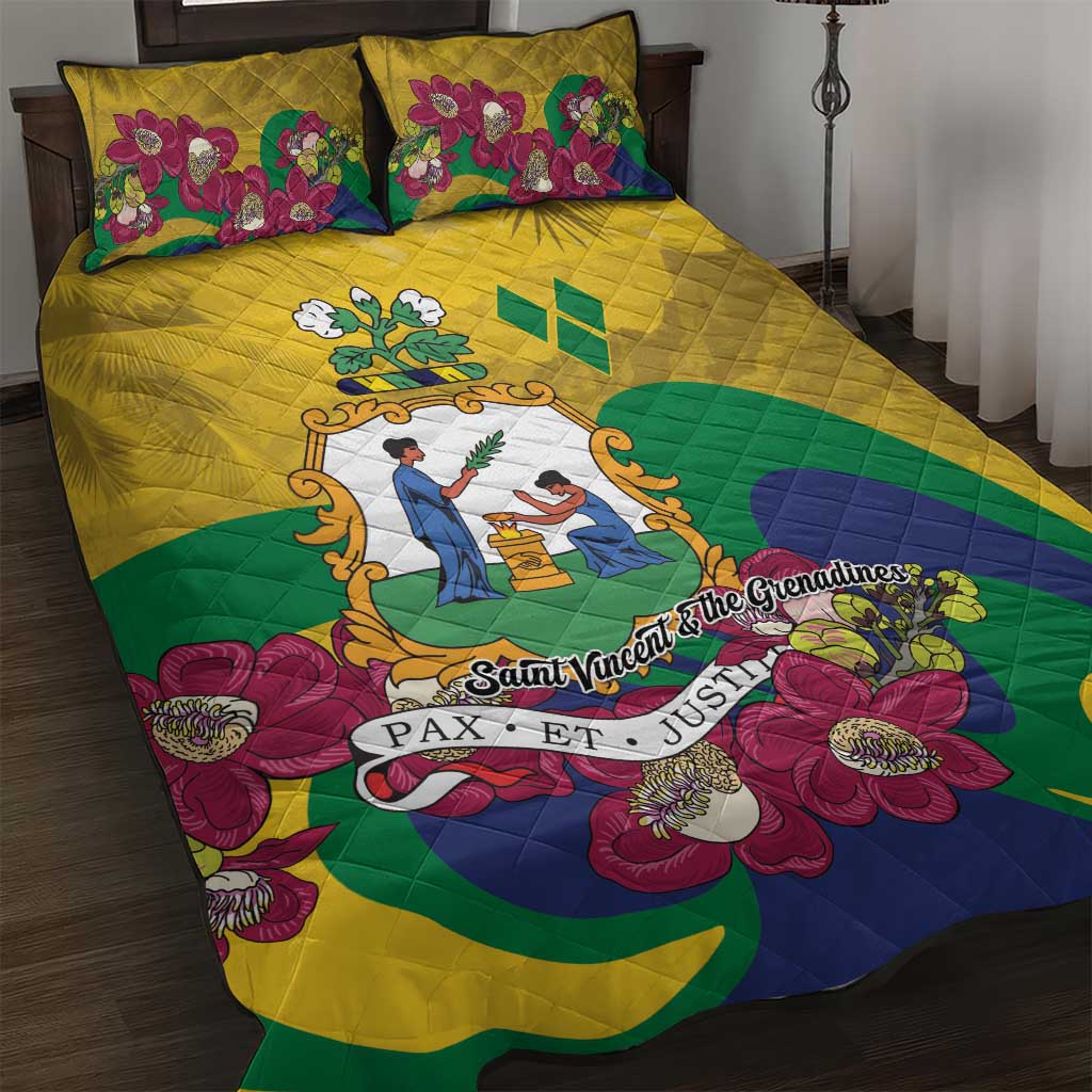 Saint Vincent and the Grenadines Quilt Bed Set Cannonball Flower Tropical Style - Wonder Print Shop
