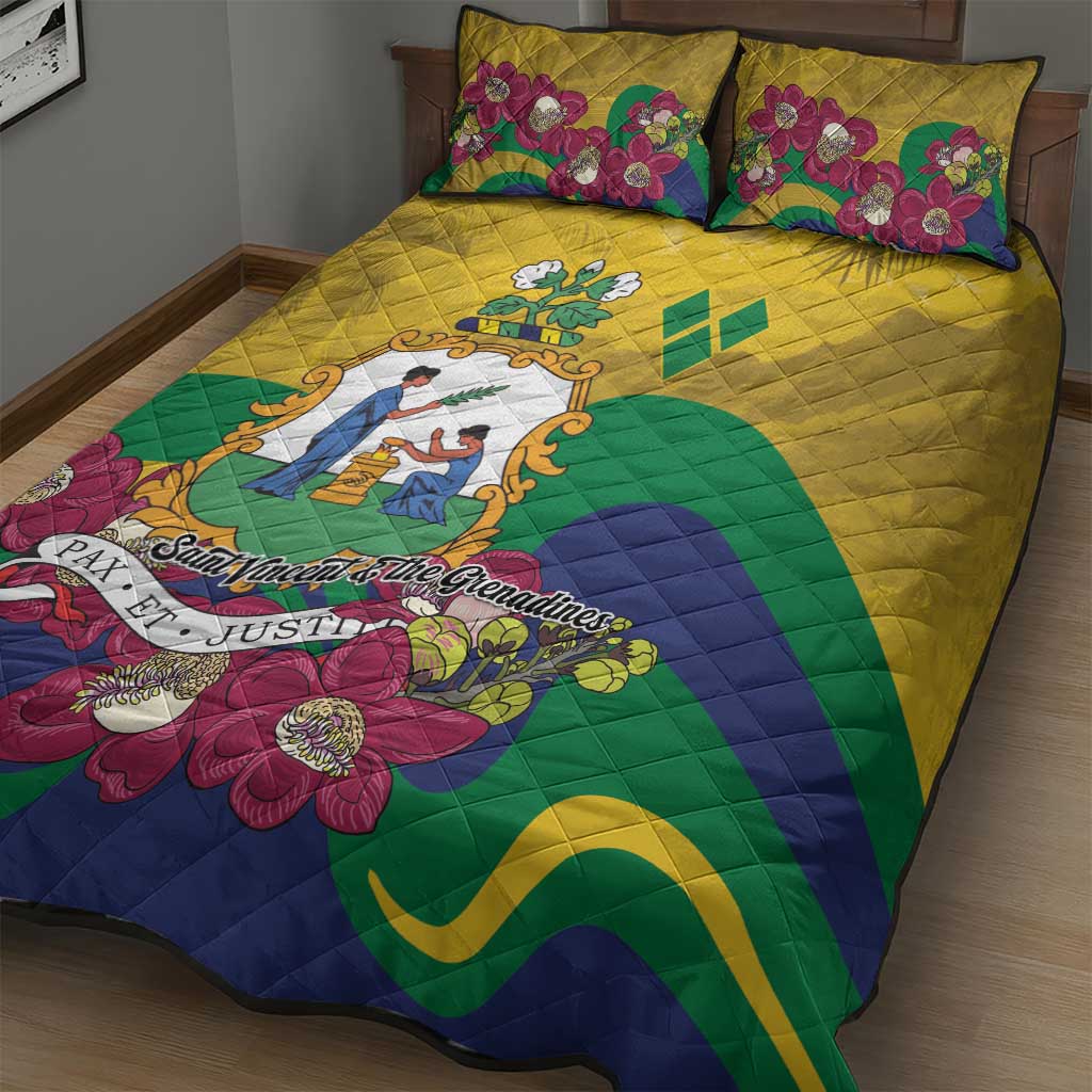 Saint Vincent and the Grenadines Quilt Bed Set Cannonball Flower Tropical Style - Wonder Print Shop