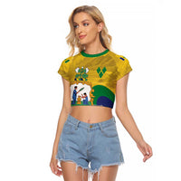Personalized Saint Vincent and the Grenadines Raglan Cropped T Shirt Cannonball Flower Tropical Style - Wonder Print Shop