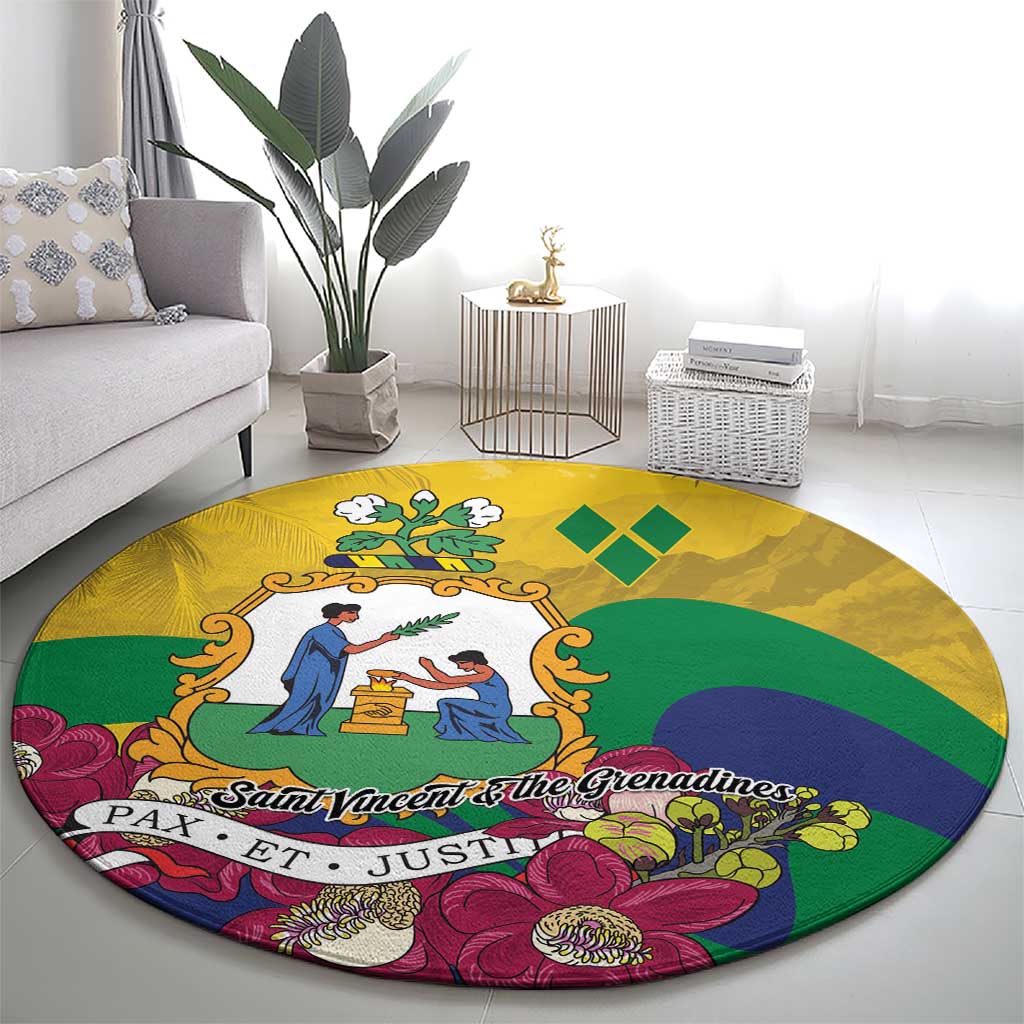Saint Vincent and the Grenadines Round Carpet Cannonball Flower Tropical Style - Wonder Print Shop