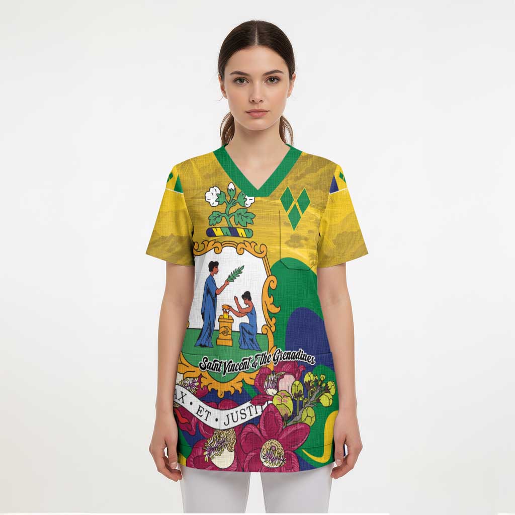 Personalized Saint Vincent and the Grenadines Scrub Top Cannonball Flower Tropical Style - Wonder Print Shop