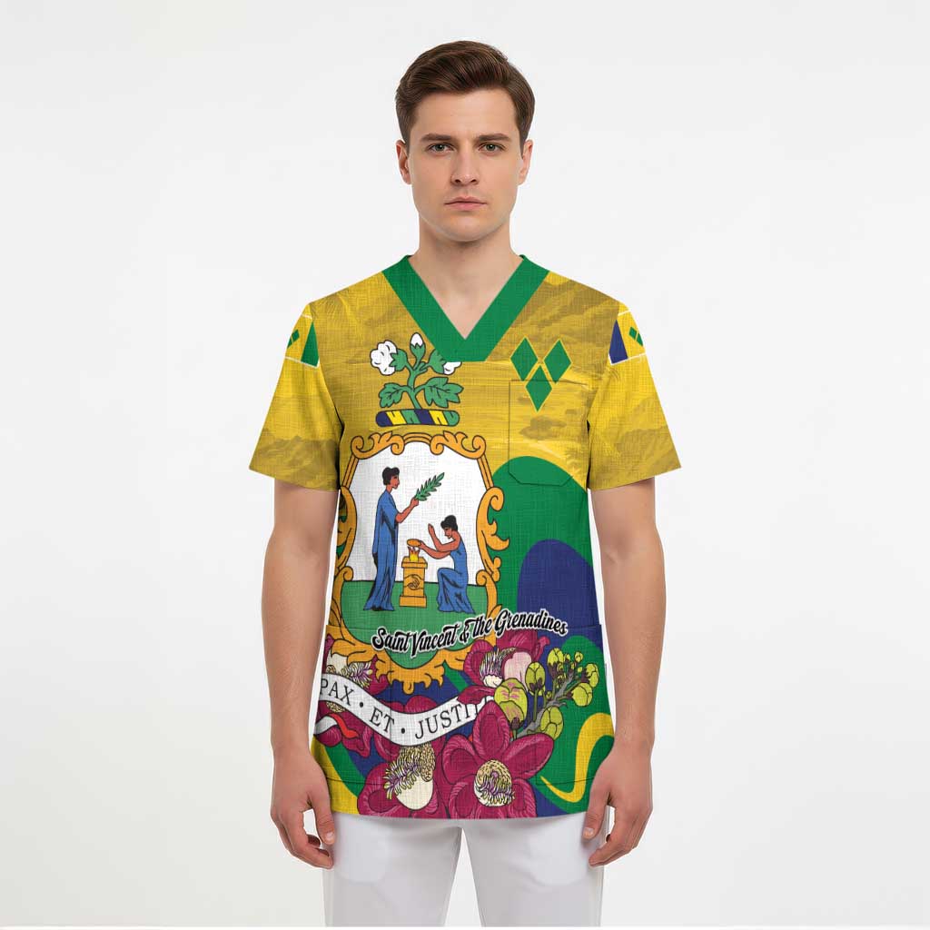 Personalized Saint Vincent and the Grenadines Scrub Top Cannonball Flower Tropical Style - Wonder Print Shop