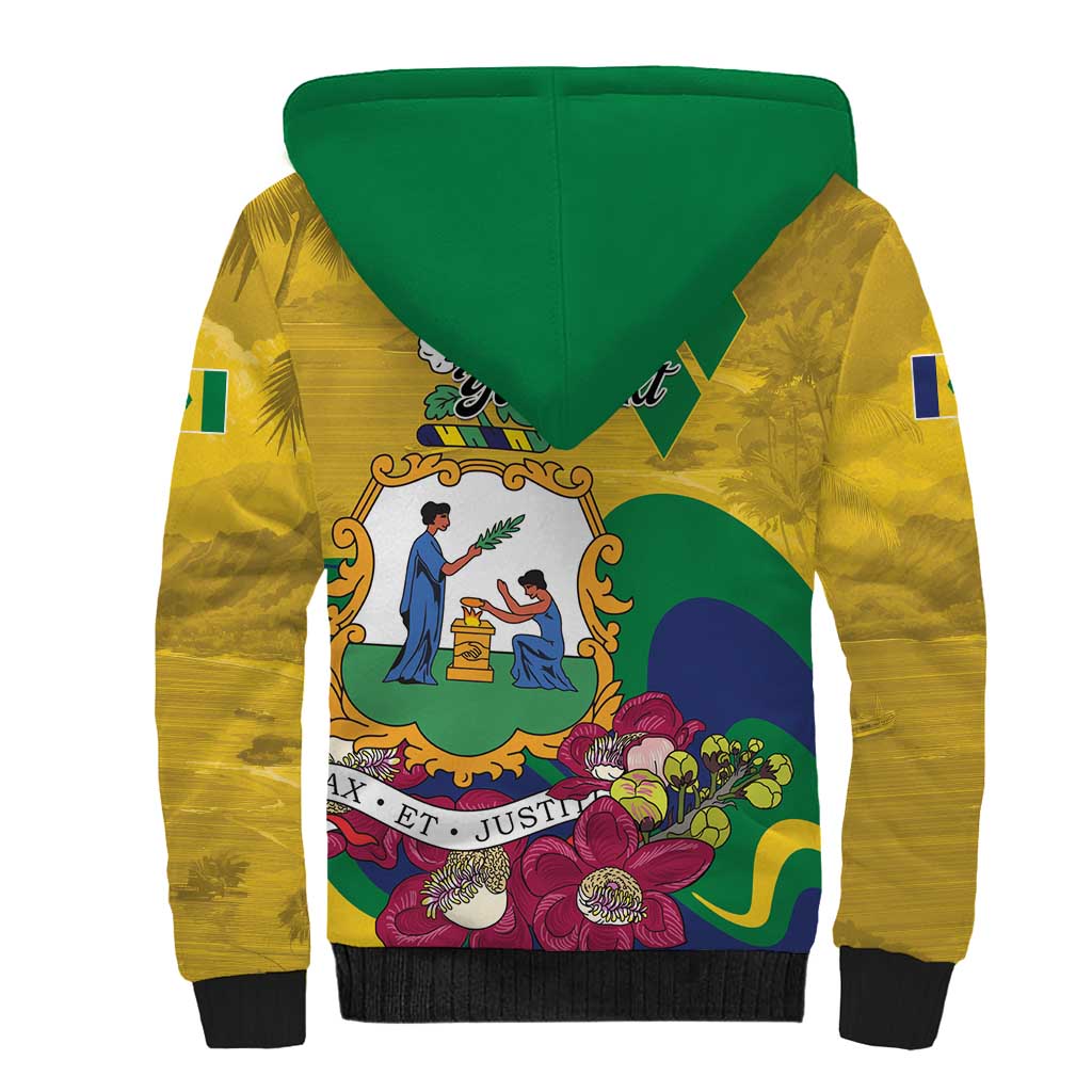 Personalized Saint Vincent and the Grenadines Sherpa Hoodie Cannonball Flower Tropical Style - Wonder Print Shop
