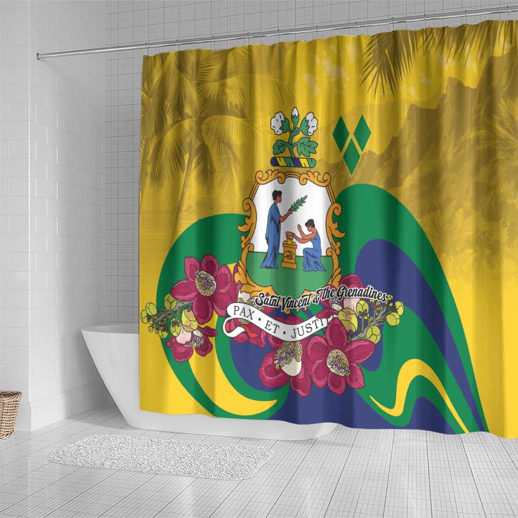 Saint Vincent and the Grenadines Shower Curtain Cannonball Flower Tropical Style - Wonder Print Shop
