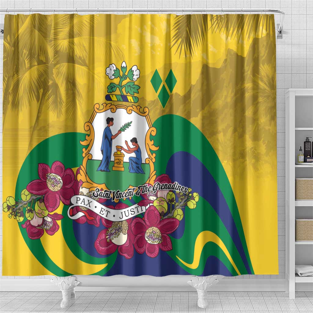 Saint Vincent and the Grenadines Shower Curtain Cannonball Flower Tropical Style - Wonder Print Shop