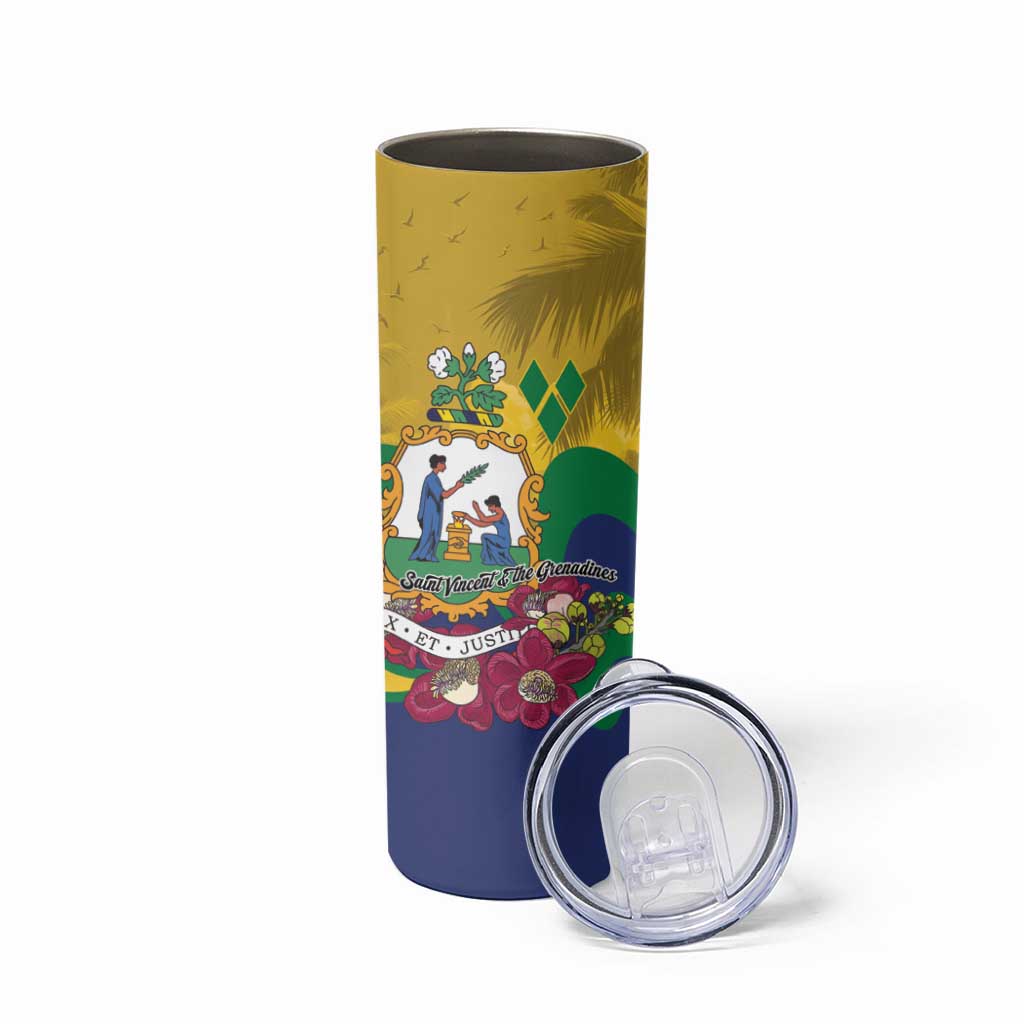 Personalized Saint Vincent and the Grenadines Skinny Tumbler Cannonball Flower Tropical Style - Wonder Print Shop