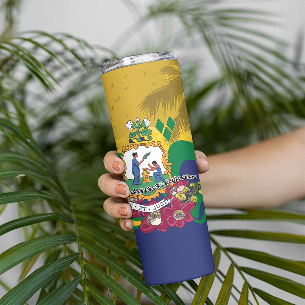 Personalized Saint Vincent and the Grenadines Skinny Tumbler Cannonball Flower Tropical Style - Wonder Print Shop