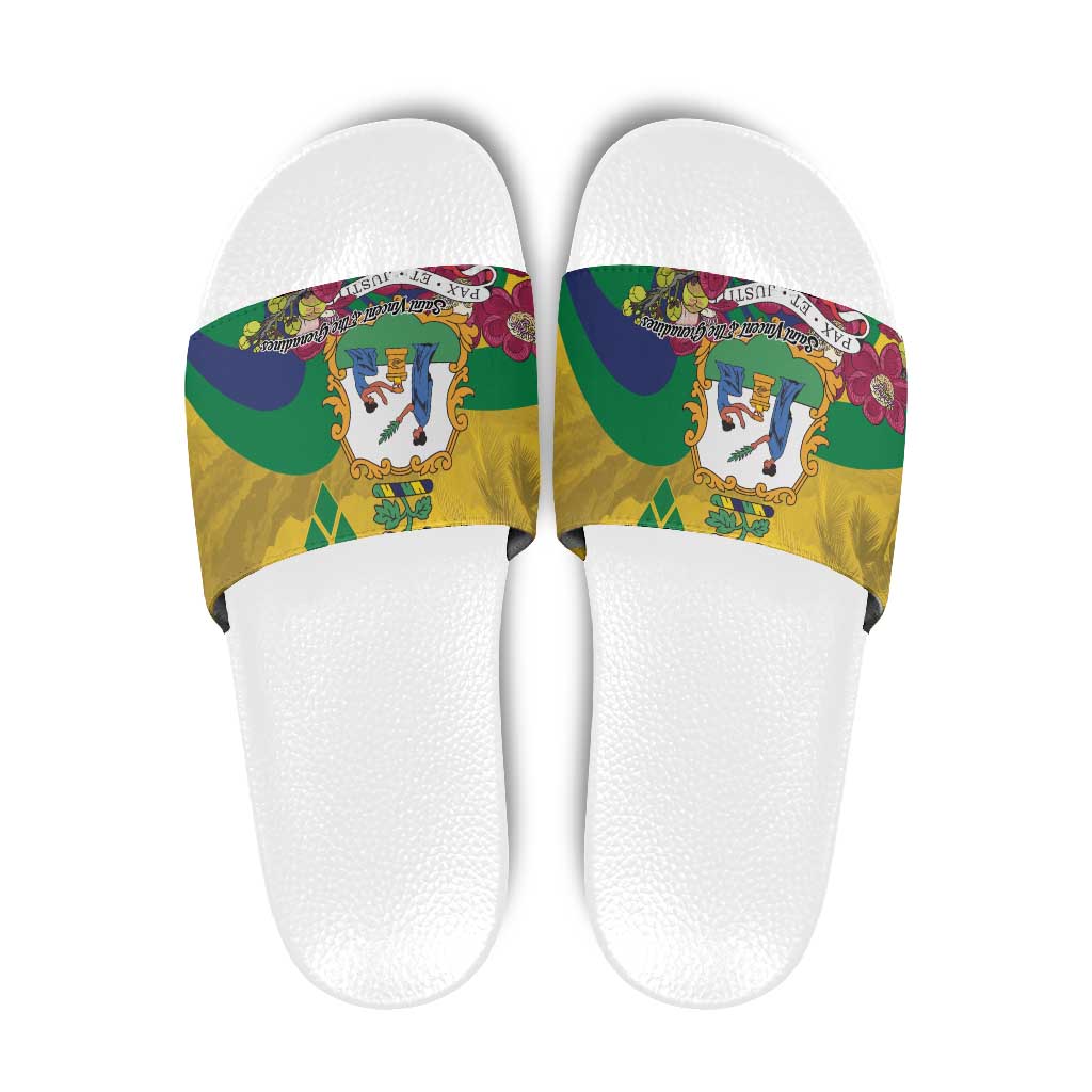 Saint Vincent and the Grenadines Slide Sandals Cannonball Flower Tropical Style - Wonder Print Shop