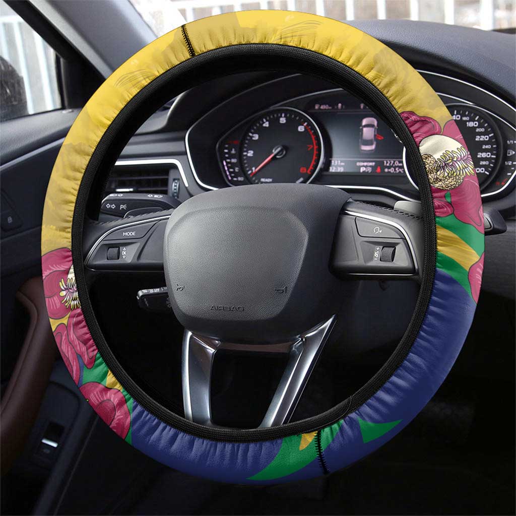 Saint Vincent and the Grenadines Steering Wheel Cover Cannonball Flower Tropical Style - Wonder Print Shop
