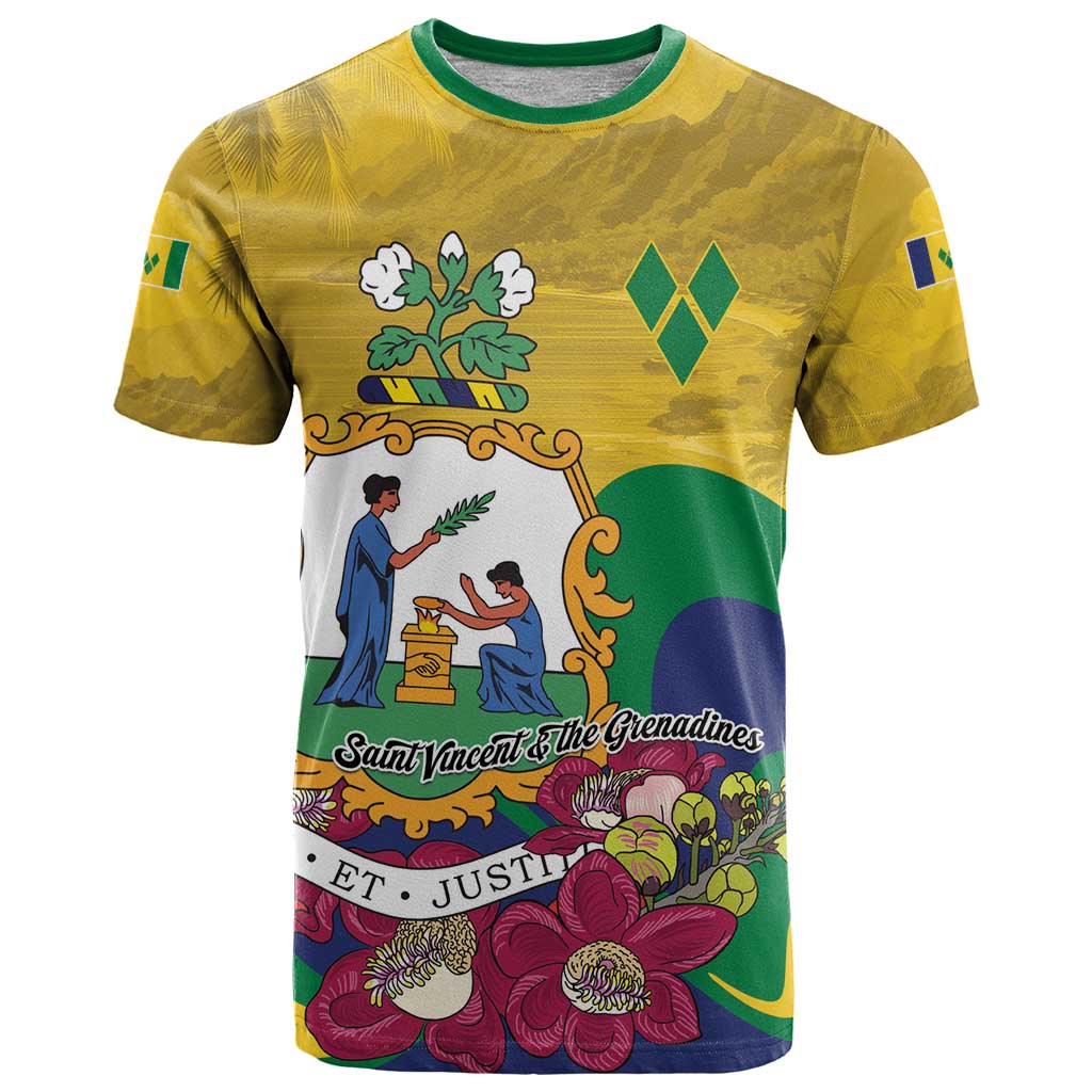 Personalized Saint Vincent and the Grenadines T Shirt Cannonball Flower Tropical Style - Wonder Print Shop