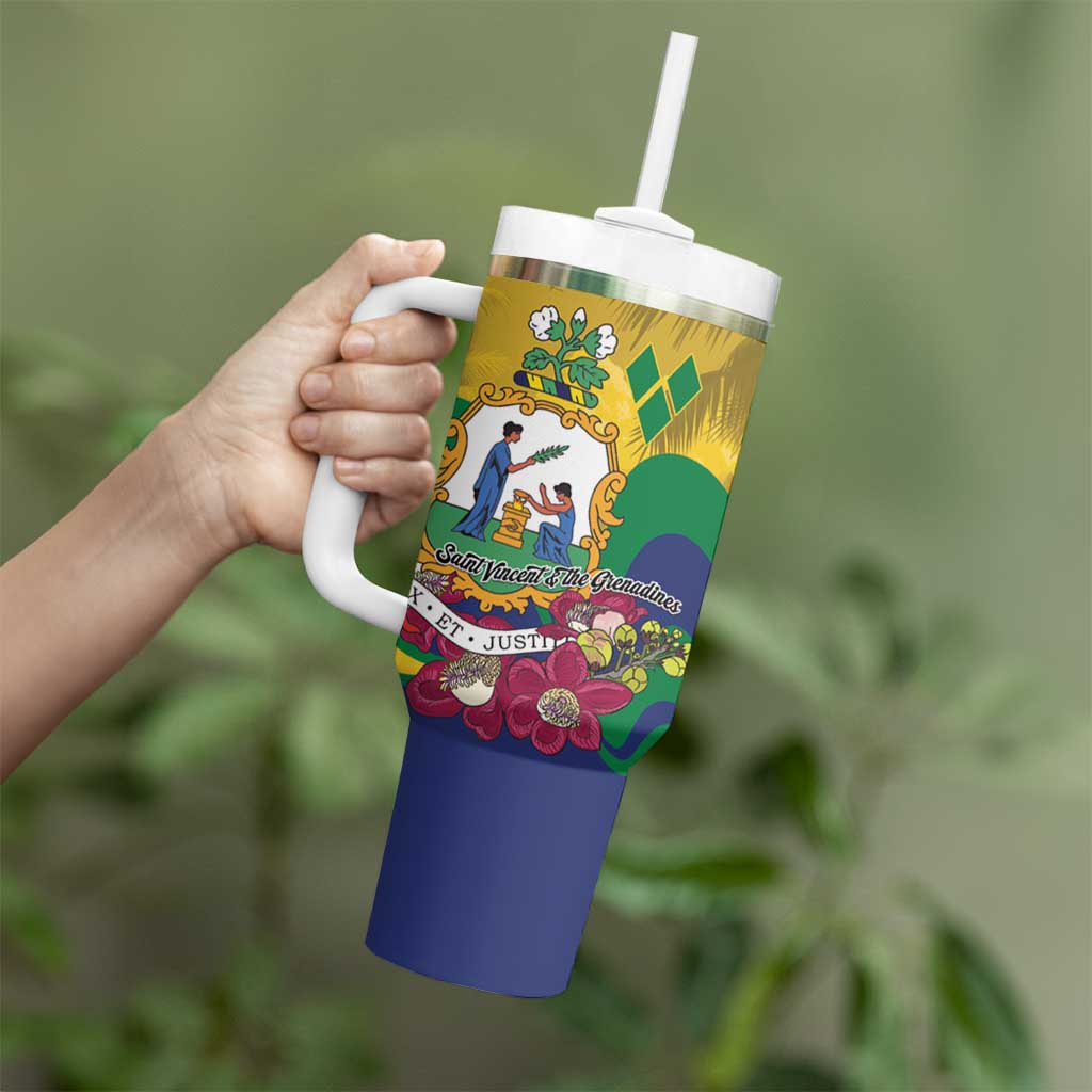 Personalized Saint Vincent and the Grenadines Tumbler With Handle Cannonball Flower Tropical Style - Wonder Print Shop