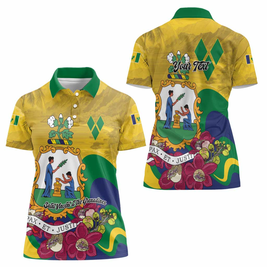 Personalized Saint Vincent and the Grenadines Women Polo Shirt Cannonball Flower Tropical Style - Wonder Print Shop