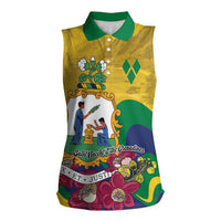 Personalized Saint Vincent and the Grenadines Women Sleeveless Polo Shirt Cannonball Flower Tropical Style - Wonder Print Shop