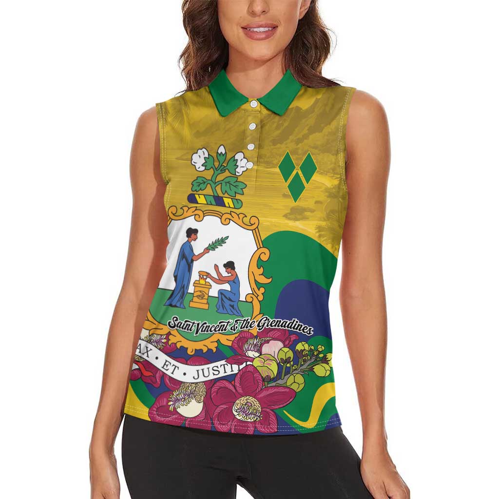 Personalized Saint Vincent and the Grenadines Women Sleeveless Polo Shirt Cannonball Flower Tropical Style - Wonder Print Shop